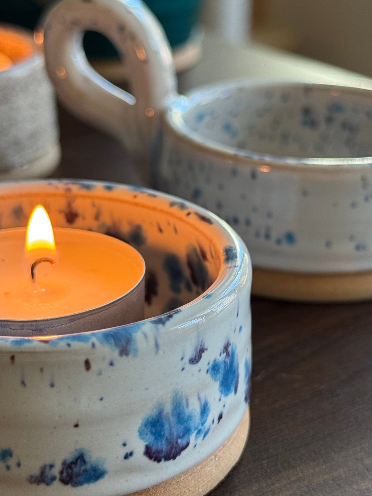 Speckled Blue Tea Light Candle Holder