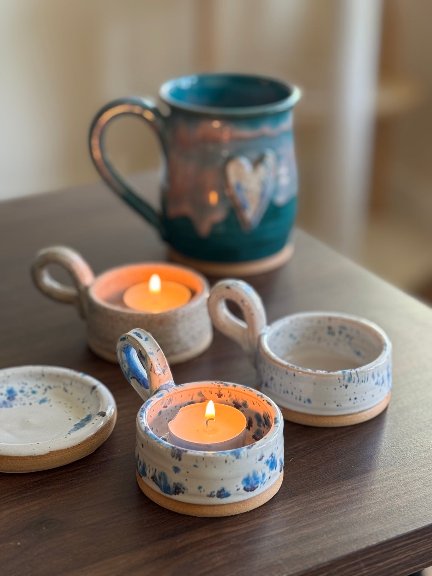 Speckled Blue Tea Light Candle Holder