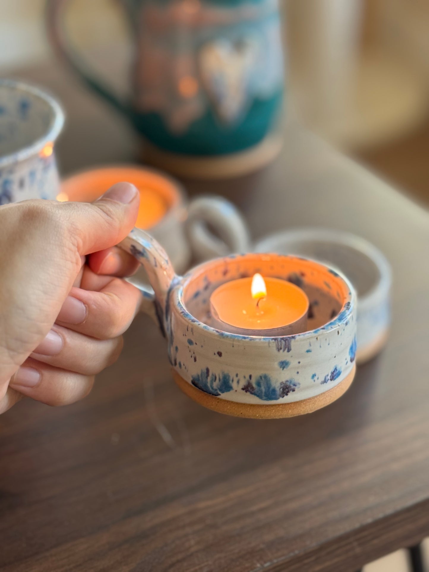 Speckled Blue Tea Light Candle Holder