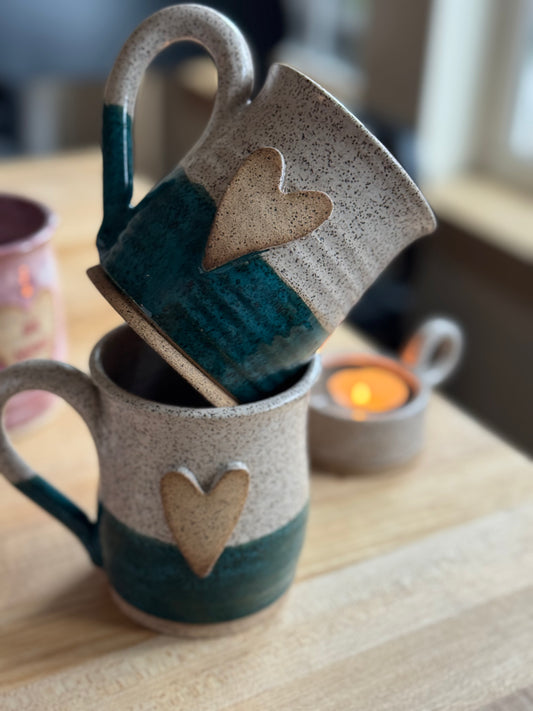 Heart mug | Turquoise + Speckled white
