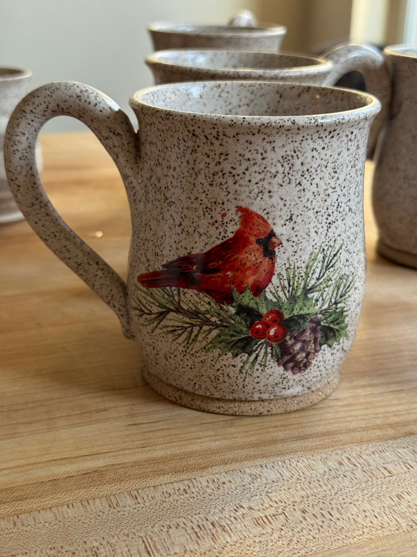 Cardinal Mug with pine cone + berries